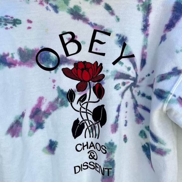 🎉HP🎉*Obey | Chaos & Dissent Tied Dye Hoodie in White Size M - Picture 7 of 10